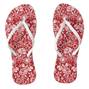 Tongs Art Nouveau Carnation Damask, rouge et blanc