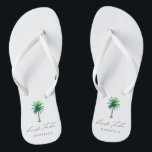 Tongs Bachelorette de la tribu des mariées de palmiers m<br><div class="desc">Feuilles de bachelorette personnalisées avec "tribu des mariées" en caractères de caractères modernes et un aquarelle palmier tropical. Personnalisez avec nom - achetez un pour chaque femme.</div>