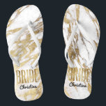 Tongs Bachelorette de Mariage de mariée Marbre blanc or<br><div class="desc">Elégant,  chic et moderne faux imprimé or et motifs en marbre blanc,  Bride garde des tongs de saké. Ce design classique et sophistiqué est parfait pour une Bride classe,  tendance et élégante. Portez-les à votre bachelorette ou à tout événement pré-mariage. Toute la conception d'impression photo.</div>