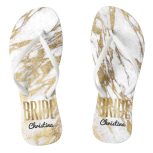 Tongs Bachelorette de Mariage de mariée Marbre blanc or 