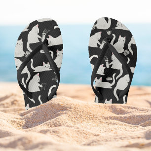 Tongs Bad Cats Knocking Stuff Over, White Cats on Black