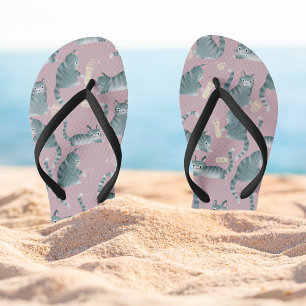 Tongs Bad Grey Tabby Chats Frapper Tout Sur Motif