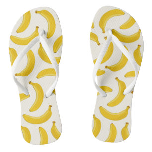 Tongs Bananes Fruits tropicaux Imprimer, jaune et blanc