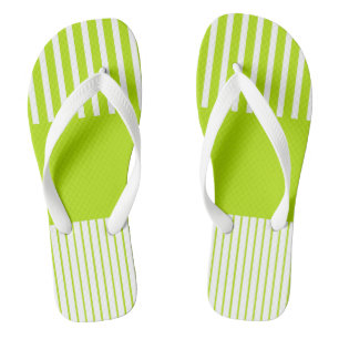 Tongs Bandes de couleur Pop en Lime Vert et Blanc