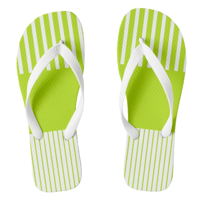 Tongs Bandes de couleur Pop en Lime Vert et Blanc (Semelle)