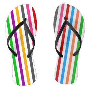 Tongs Bandes de lignes arc-en-ciel colorées - Blanc 