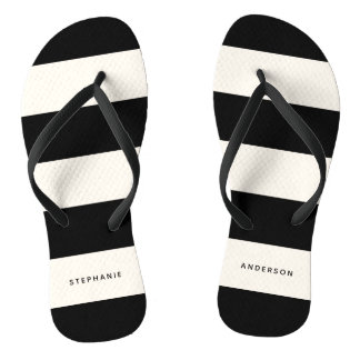 Tongs Bandes noires et blanches classiques avec nom