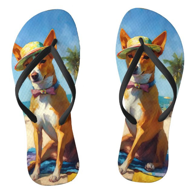 Tongs Basenji sur la plage, cadeau d'été pour les amoure (Semelle)