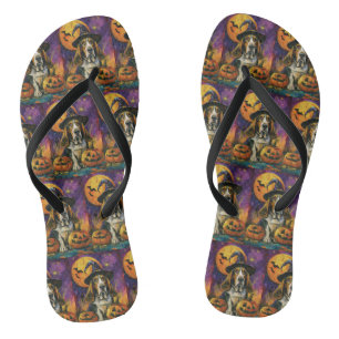 Tongs Basset Hound Effrayant Halloween Sorcière et Citro