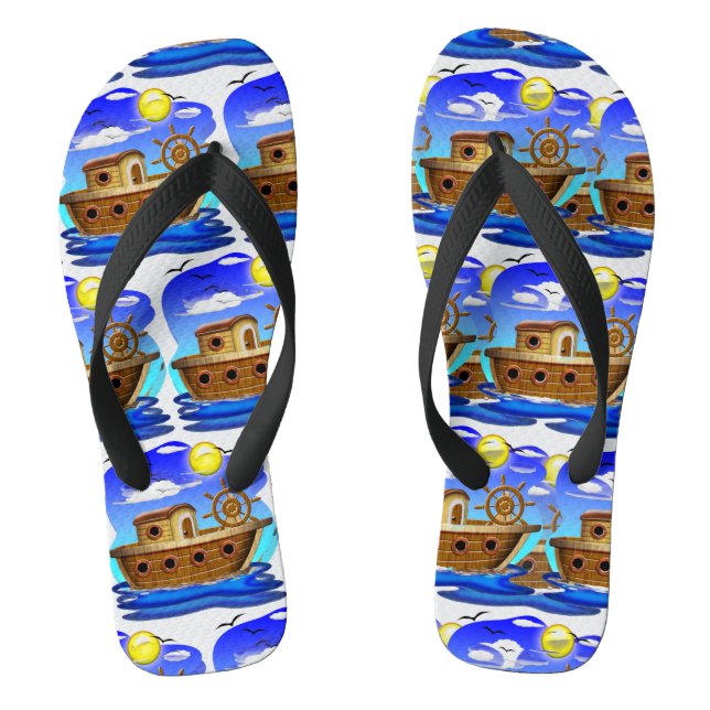 Tongs Bateau de pêche dessin animé  (Semelle)