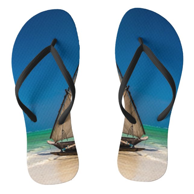 Tongs Bateau de pêche traditionnel sur la plage (Semelle)