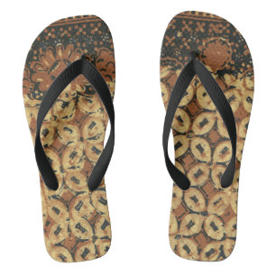 Tongs Batik Kawung vintage indonésien à motif rustique