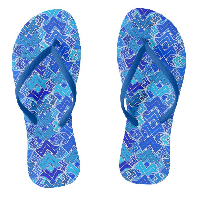 Tongs Batik Tribal Print, Cobalt et Cerulean Blue (Semelle)