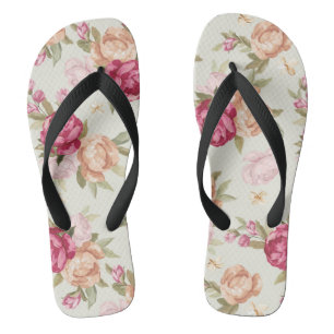 Tongs Beau motif de pivoine de couleur sur le vert