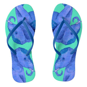 Tongs Beaux éléphants bleus colorés branchés