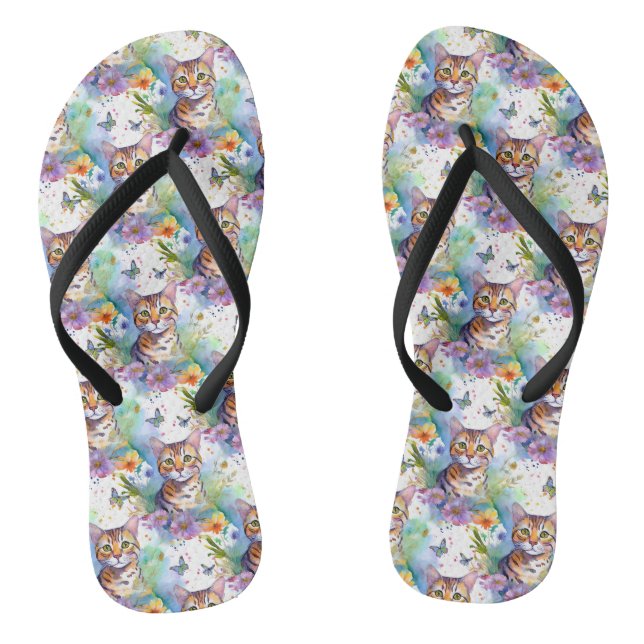 Tongs Bengale Chat et Fleurs Flip Flop (Semelle)