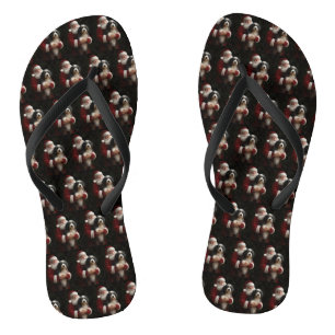 Tongs Bernedoodle avec Noël Festif du Père Noël