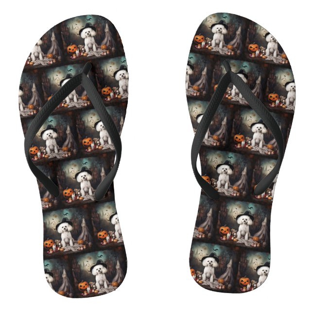 Tongs Bichon Frise Citrouilles Halloween Épouvantable (Semelle)