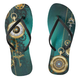 Tongs Bijou Steampunk Montre sur un Fond Vert