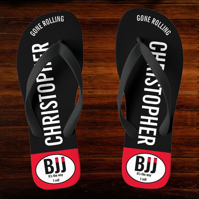 Tongs BJJ Black Belt Rolling Ajouter Votre Nom Jiu Jitsu (Personalized Jiu Jitsu Flip Flops)