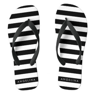 Tongs Black and White Striped