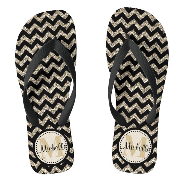 Tongs Black Chevron Silver Gold Personnalisé (Semelle)