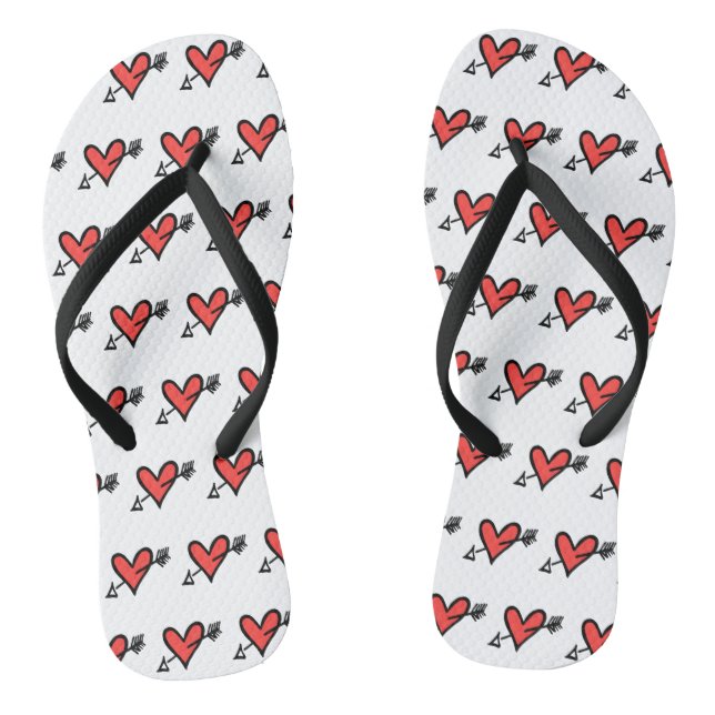 Tongs Black & Red Love Heart Flip Flops (Semelle)