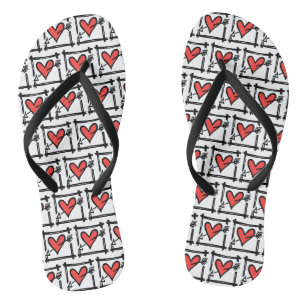 Tongs Black & Red Love Heart Flip Flops