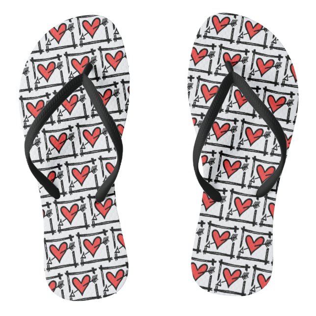 Tongs Black & Red Love Heart Flip Flops (Semelle)