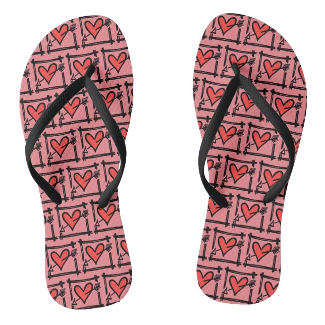 Tongs Black & Red Love Heart Flip Flops (Semelle)