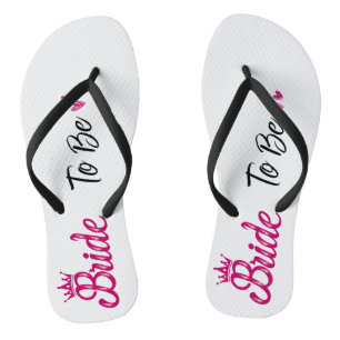 Tongs blanc "Mariée à être" avec couronne rose