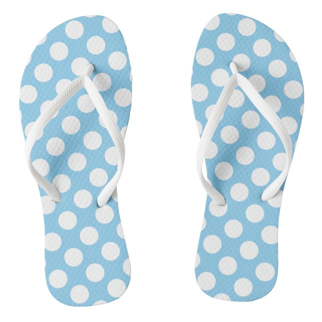 Tongs Blanc sur Bébé Bleu Grand Taille Pois (Semelle)