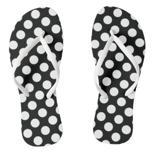 Tongs Blanc sur Noir Grand Taille Pois