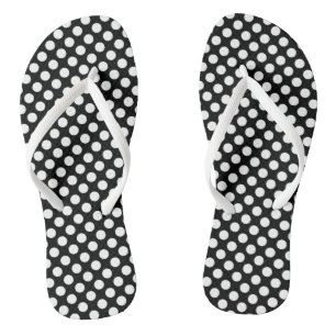Tongs Blanc sur noir Pois de taille moyenne