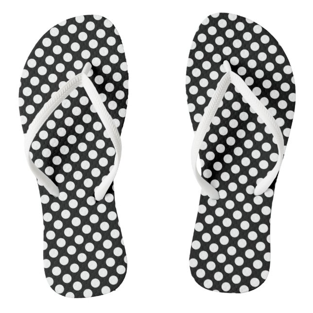 Tongs Blanc sur noir Pois de taille moyenne (Semelle)