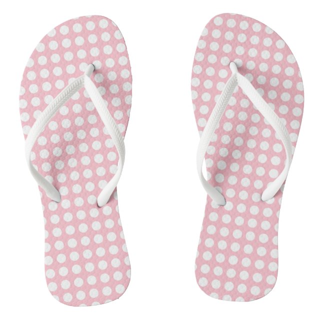 Tongs Blanc sur rose moyen Pois horizontaux (Semelle)