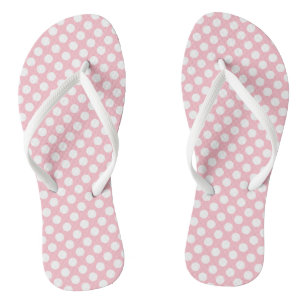 Tongs Blanc sur rose Pois moyen
