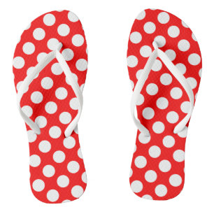 Tongs Blanc sur rouge grand format Pois