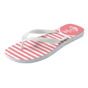 Tongs Blancs Et Roses Et Ancre Nautique