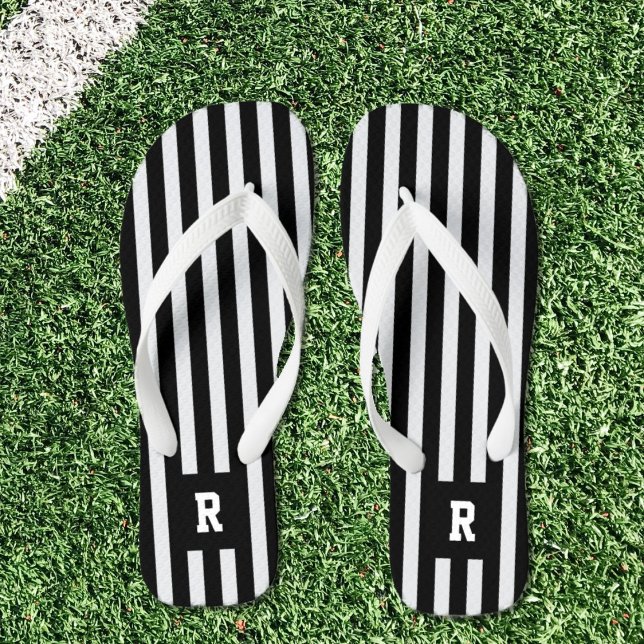 Tongs Blancs noirs Monogramme Référentiel Flip Flops (Créateur téléchargé)