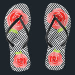 Tongs Blancs noirs Roses rouges<br><div class="desc">FLIP FLOPS pour FEMMES ou HOMMES avec un design personnalisé de roses rouges sur un arrière - plan de bandes diagonales noir et blanc encadrées. Amusez-vous tous les jours ou portez-vous à une fête du Derby Day, une douche nuptiale ou amusez-vous pour un cadeau de fête nuptiale. CORRESPONDRE des articles...</div>