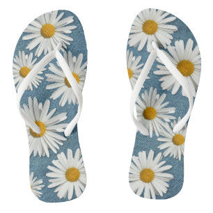 Tongs Bleu Denim Fleurs de marguerite Fleur - Mode tenda