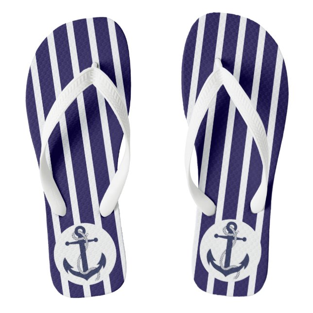 Tongs Bleu Et Blancs Avec Ancre (Semelle)