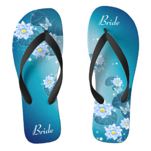 Tongs Bleu Floral Lotus Mariage Motif