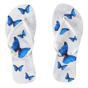 Tongs Bleu Morpho papillons en vol marbré