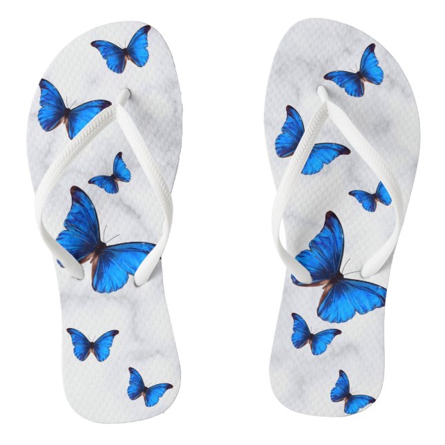 Tongs Bleu Morpho papillons en vol marbré (Semelle)