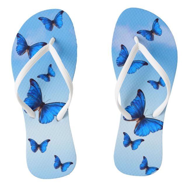 Tongs Bleu papillons Morpho volent dans le ciel (Semelle)