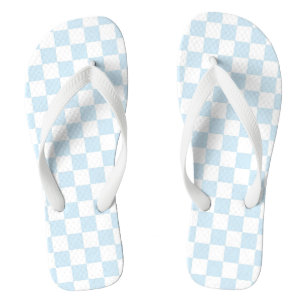 Tongs Bleu pastel et damier blanc