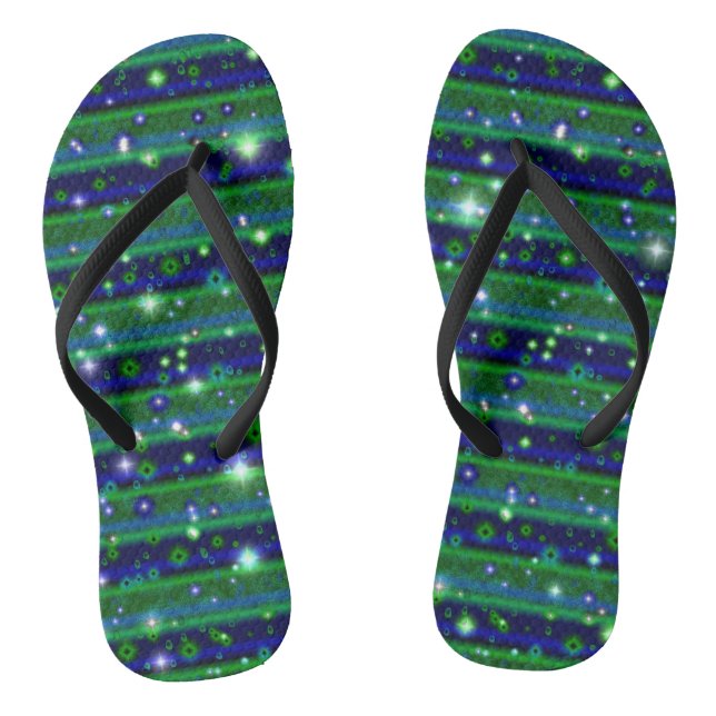 Tongs Bleu vert rayures avec étoiles et Raindrops (Semelle)