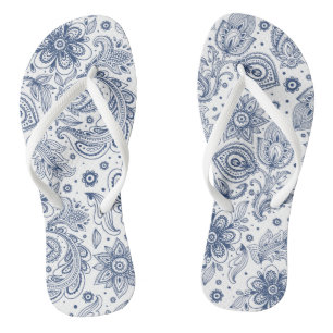 Tongs Bleu Vintage motif floral femme Flip flop